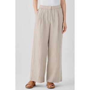 Eileen Fisher Organic Linen High Waist Pleated Wide-Leg Pant NWT